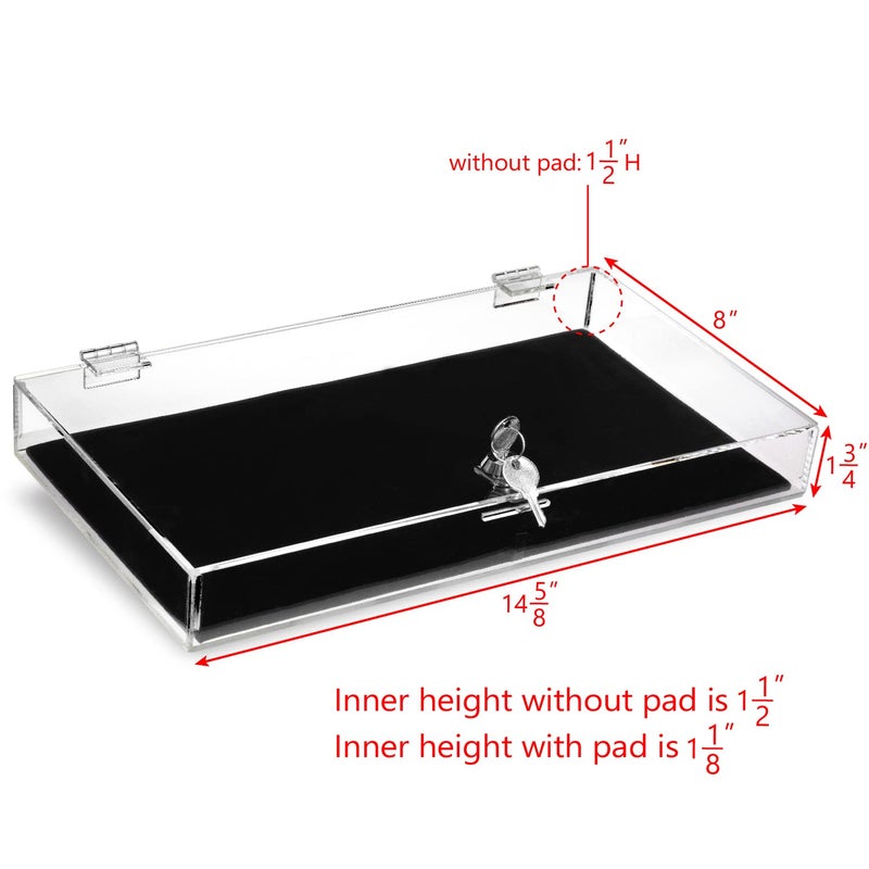 MOOCA Acrylic Rectangular Marketing Holder Locking Security Showcase Safe Box Display Tray, Perfect for Watches Jewelry, Knives, Eyewear with a Key and a Black Padding - Image 2